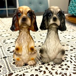 Pair of Spaniel Dog Salt & Pepper Shakers Brown & Black 5" Tall Japan VTG MCM